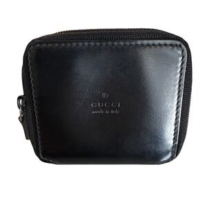 Gucci Small Black Leather Zip Around Coin Purse Wallet Made in Italy